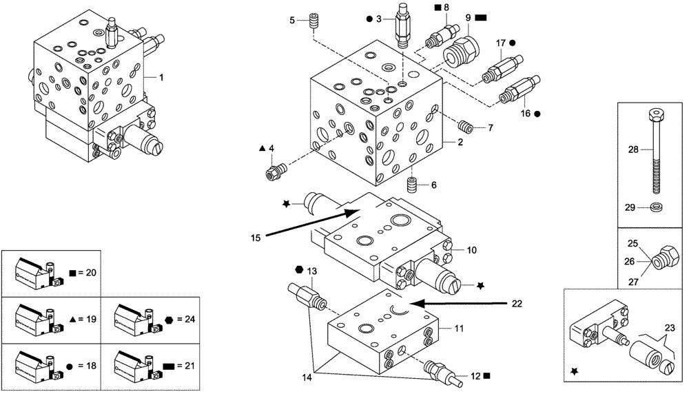 Схема запчастей Case 340 - (72H00000002[001]) - DISTRIBUTION VALVE (89500411534) (09) - Implement / Hydraulics / Frame / Brakes