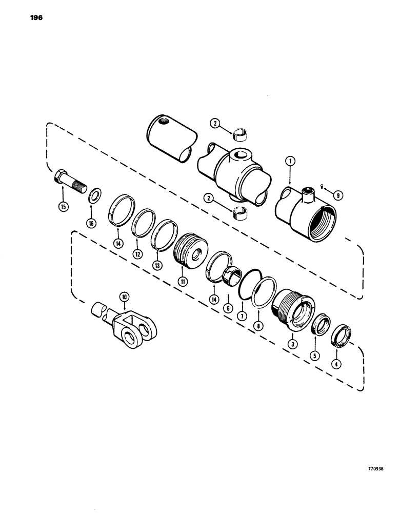 Схема запчастей Case 450 - (196) - G101229 LIFT CYLINDER - ANGLE TILT DOZER, TUBE IS STAMPED WITH CYLINDER PART NUMBER (07) - HYDRAULIC SYSTEM