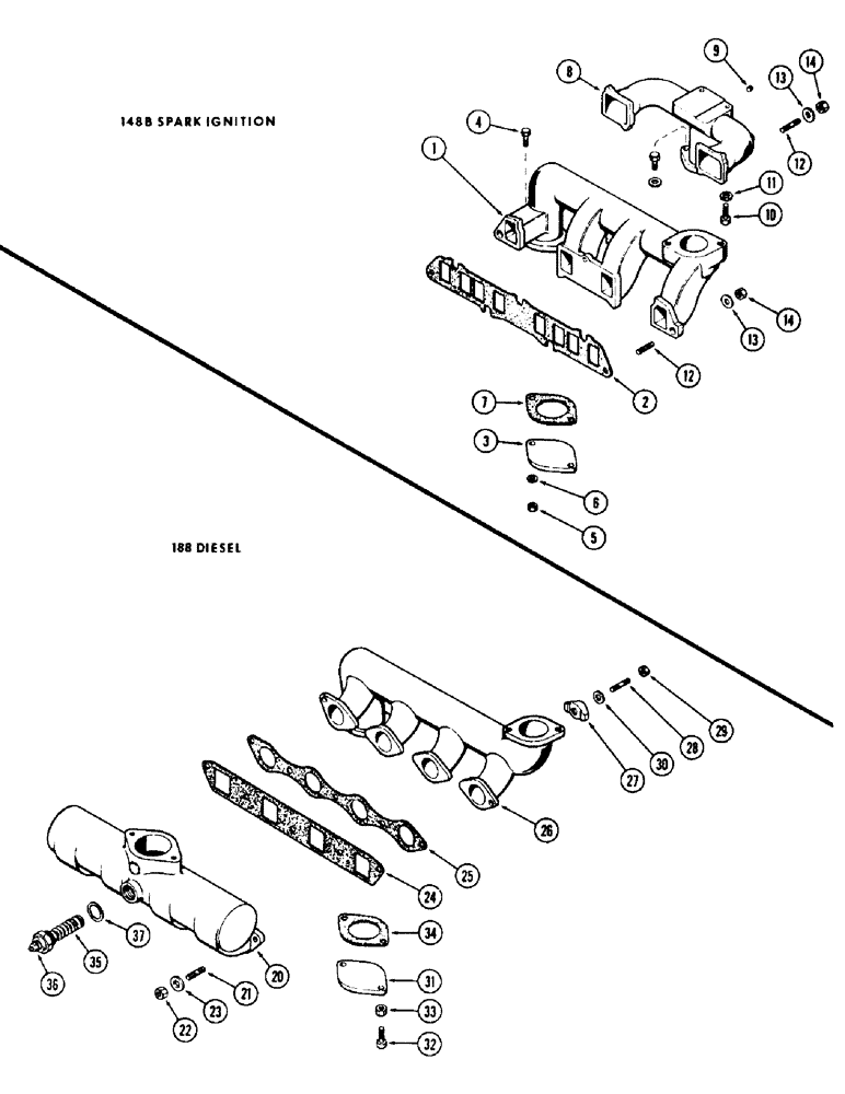 Схема запчастей Case 310G - (050) - MANIFOLD, (148B) SPARK IGNITION ENGINE (01) - ENGINE