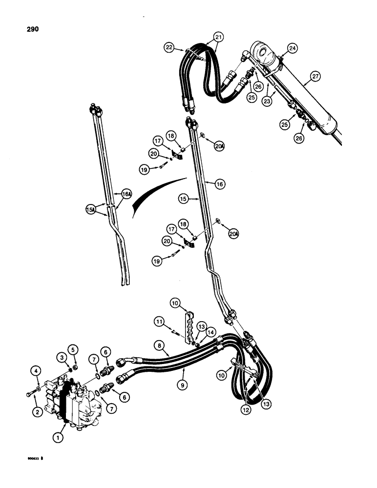 Схема запчастей Case 580SD - (290) - BACKHOE BUCKET CYLINDER HYDRAULIC CIRCUIT, MODELS WITHOUT EXTENDABLE DIPPER (08) - HYDRAULICS