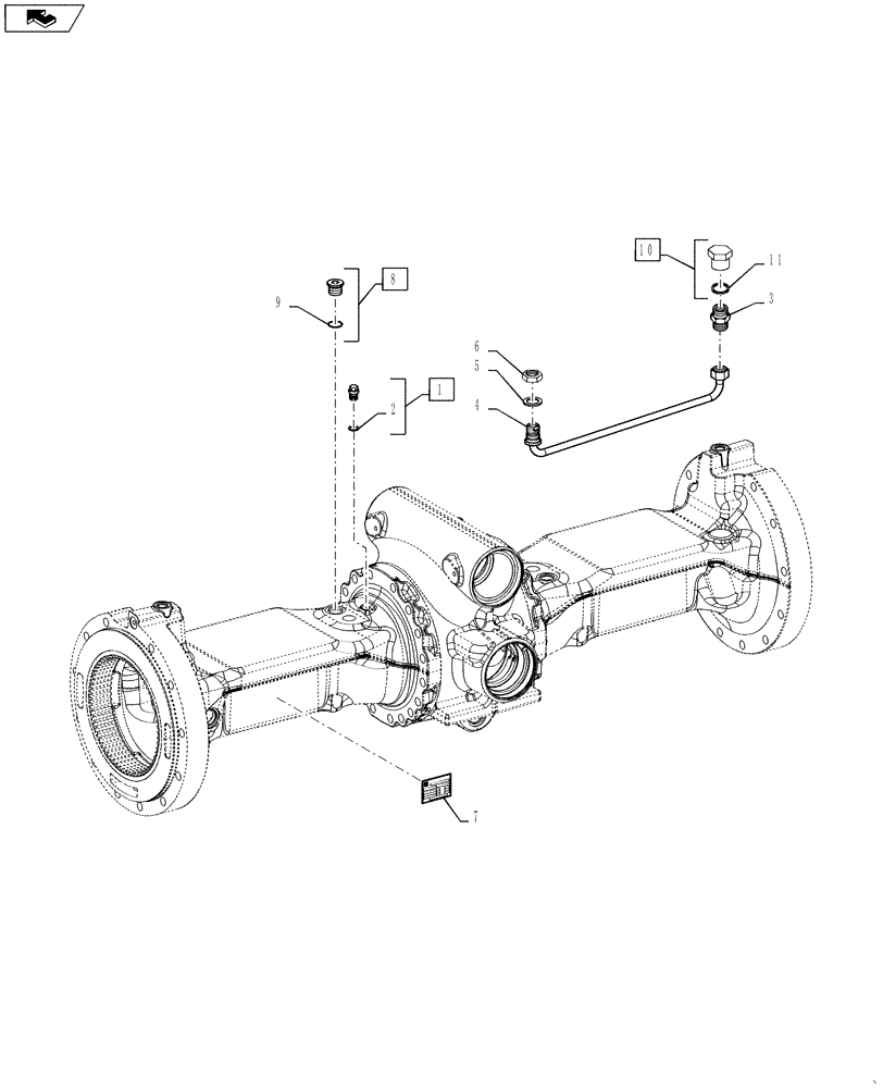 Схема запчастей Case 621F - (25.100.11) - FRONT AXLE BRAKE LINE LIMITED SLIP AND LOCKING (25) - FRONT AXLE SYSTEM