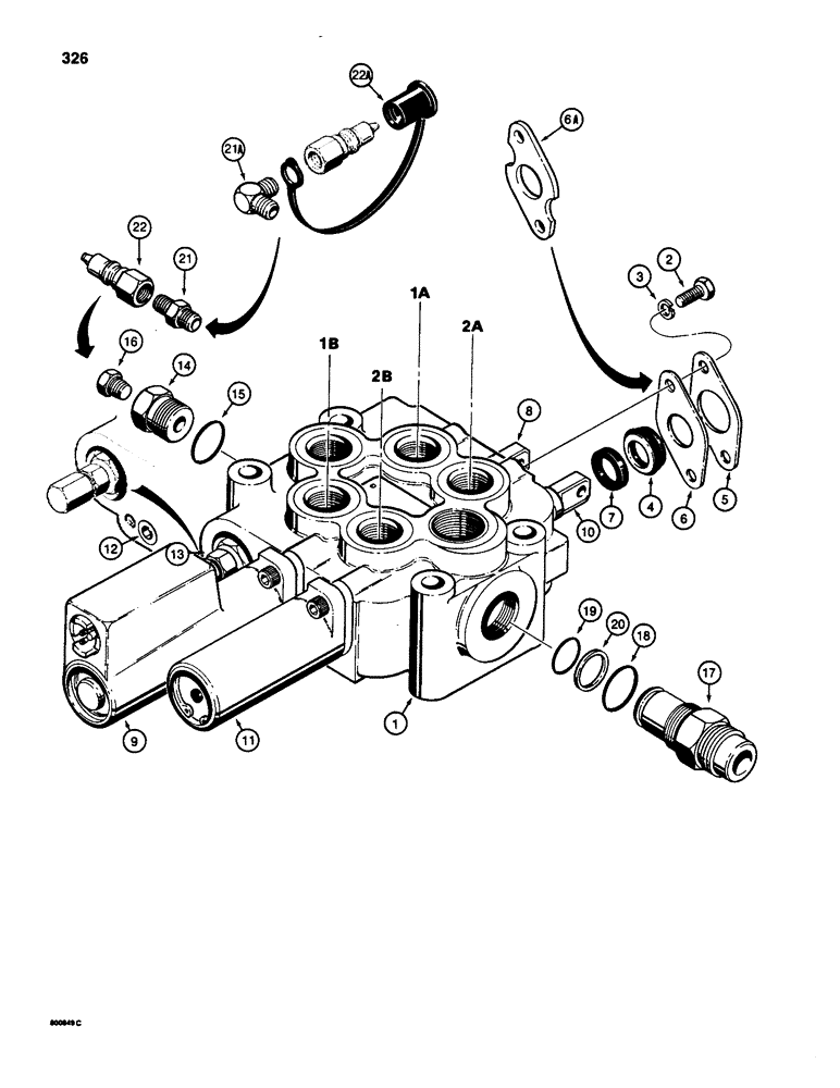 Схема запчастей Case 580SD - (326) - HYDRECO LOADER CONTROL VALVE, TWO SPOOL (08) - HYDRAULICS