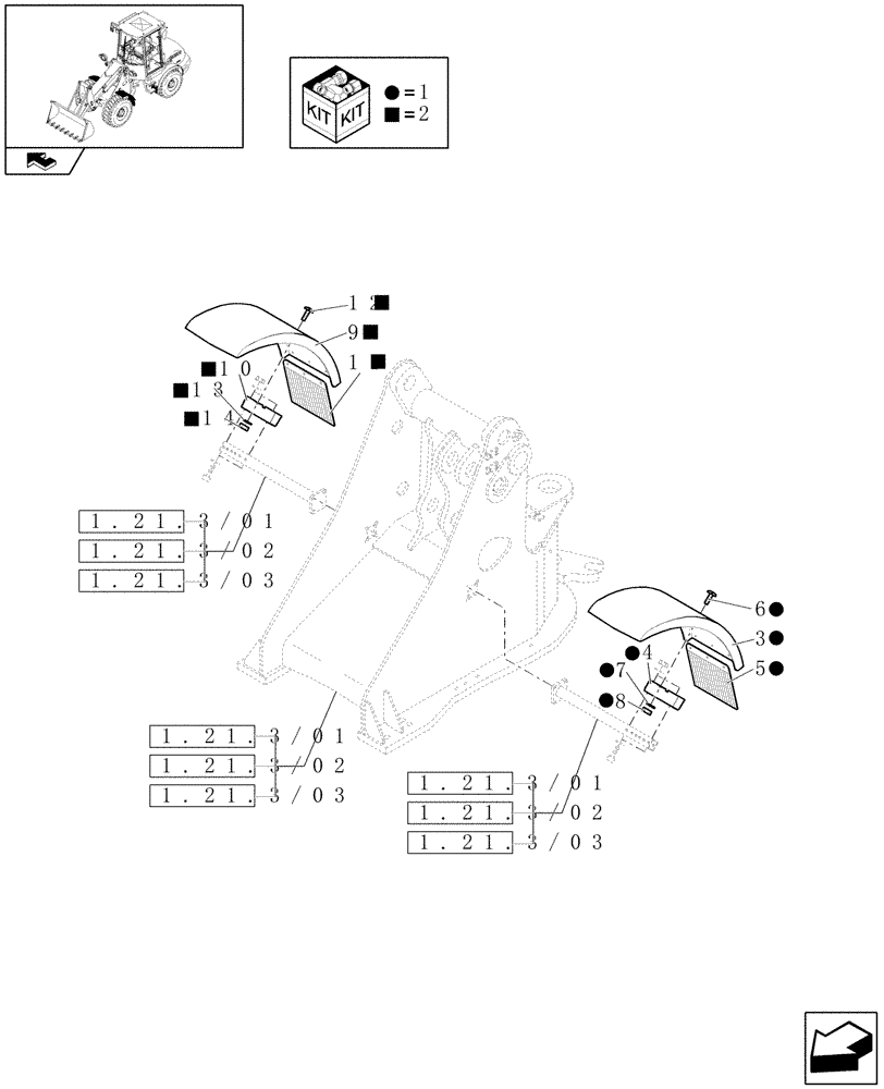 Схема запчастей Case 221E - (1.87.4/01[02]) - FRONT WHEEL GUARD (08) - SHEET METAL/DECALS