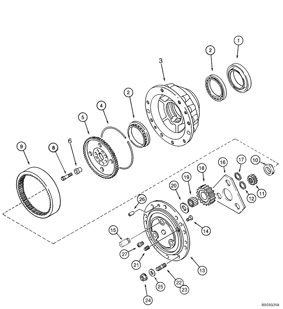 Схема запчастей Case 590SM - (06-06) - AXLE, FRONT DRIVE - PLANETARY (06) - POWER TRAIN