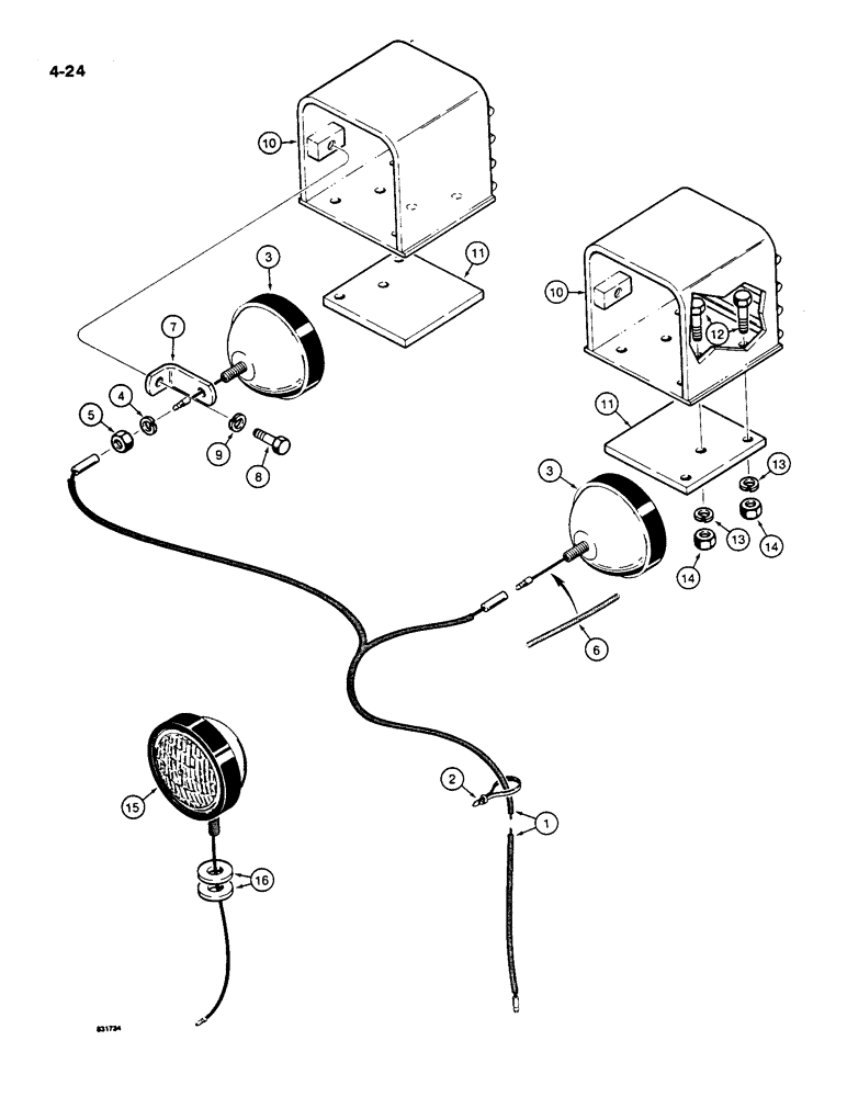 Схема запчастей Case 550 - (4-24) - LAMPS AND WIRING, MODELS WITHOUT ROPS CANOPY (04) - ELECTRICAL SYSTEMS