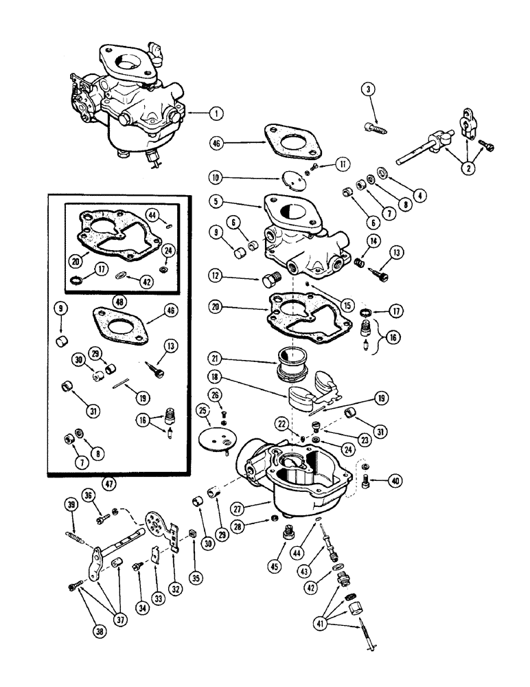 Схема запчастей Case 580 - (057A) - A37173 CARBURETOR W/OUT SOLENOID, (159) SPARK IGNITION ENGINE (10) - ENGINE