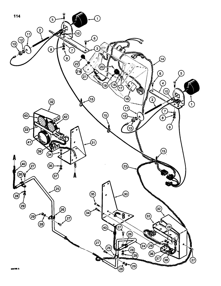 Схема запчастей Case 580D - (114) - TRACTOR LAMP ELECTRICAL CIRCUIT, WITHOUT CANOPY OR CAB (04) - ELECTRICAL SYSTEMS