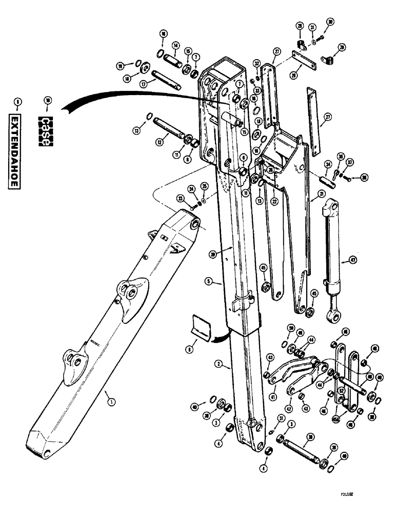 Схема запчастей Case 680CK - (179A) - HYDRAULIC EXTENDABLE DIPPER, FOUR FOOT EXTENSION MECHANICAL PARTS (84) - BOOMS, DIPPERS & BUCKETS