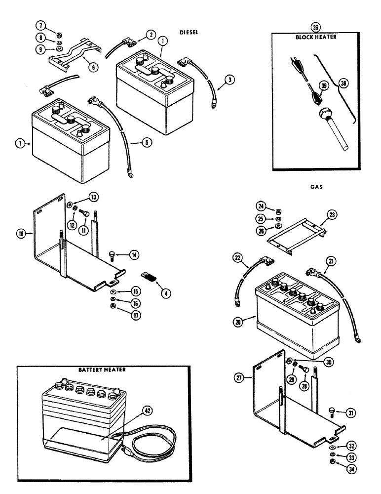 Схема запчастей Case 680CK - (064) - BATTERY, SUPPORT AND CABLES, (267) DIESEL ENGINE, (251) 