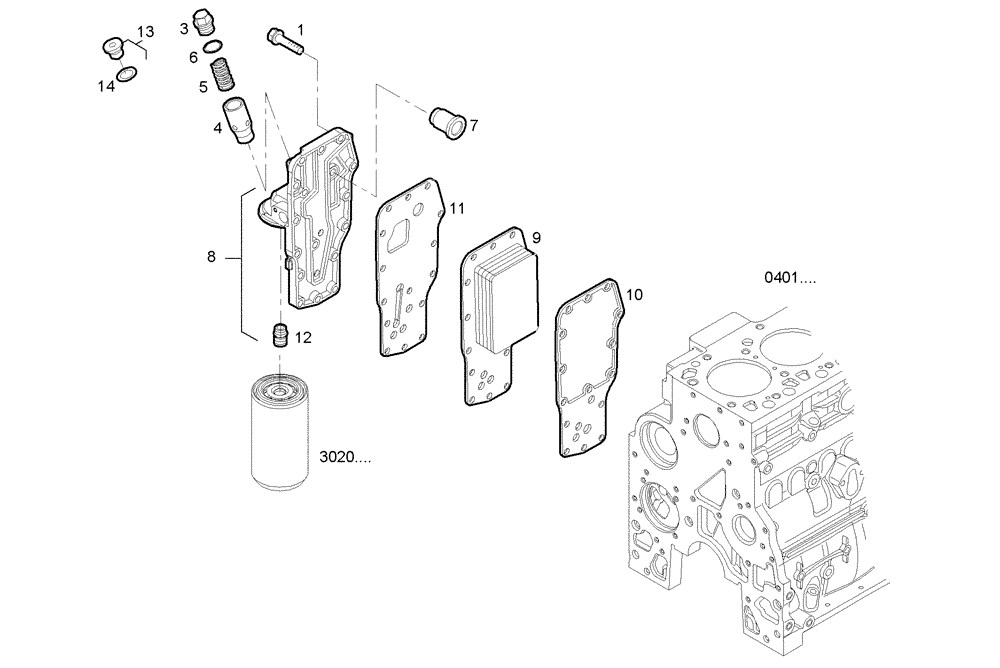 Схема запчастей Case F4GE9454K J604 - (3150.007) - OIL - WATER HEAT EXCHANGER 