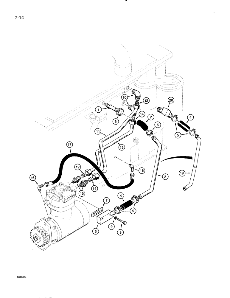 Схема запчастей Case 821 - (7-014) - AIR COMPRESSOR SYSTEM, ENGINE TO COMPRESSOR (07) - BRAKES