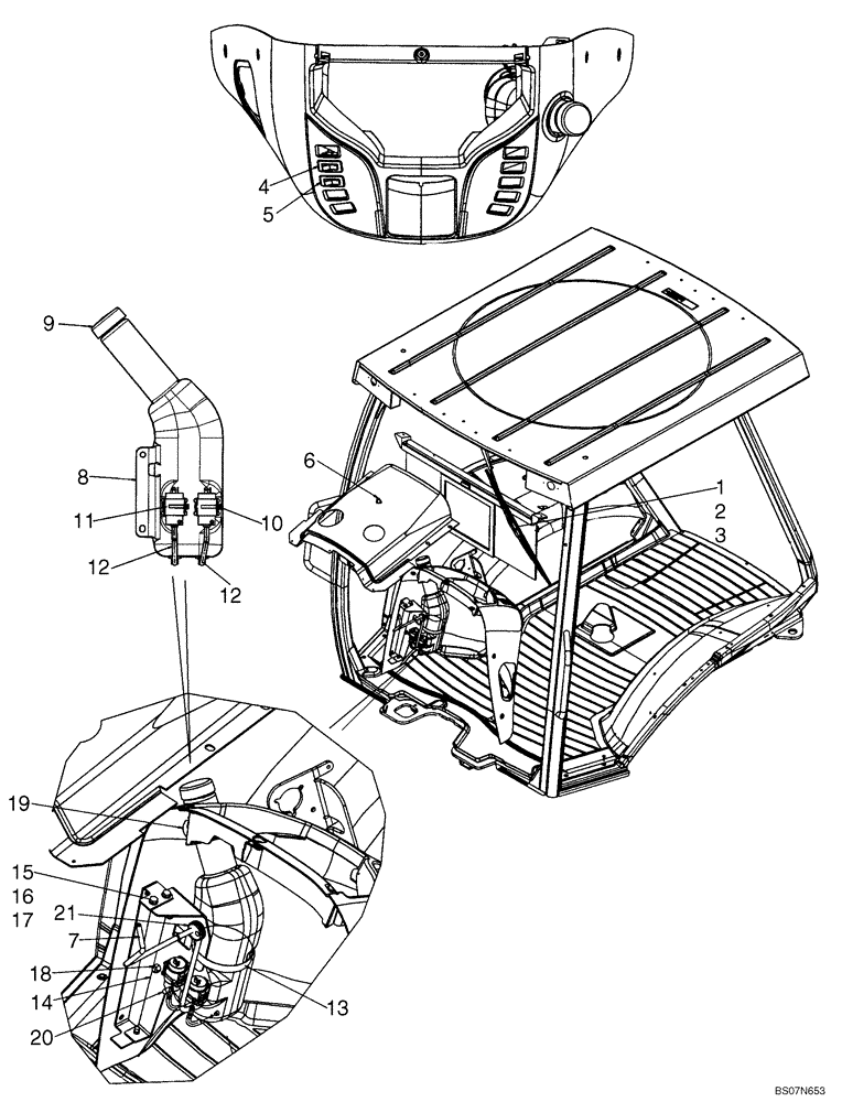 Схема запчастей Case 590SM - (09-68) - CANOPY, ROPS - WIPER, FRONT AND WINDSHIELD WASHER (09) - CHASSIS/ATTACHMENTS