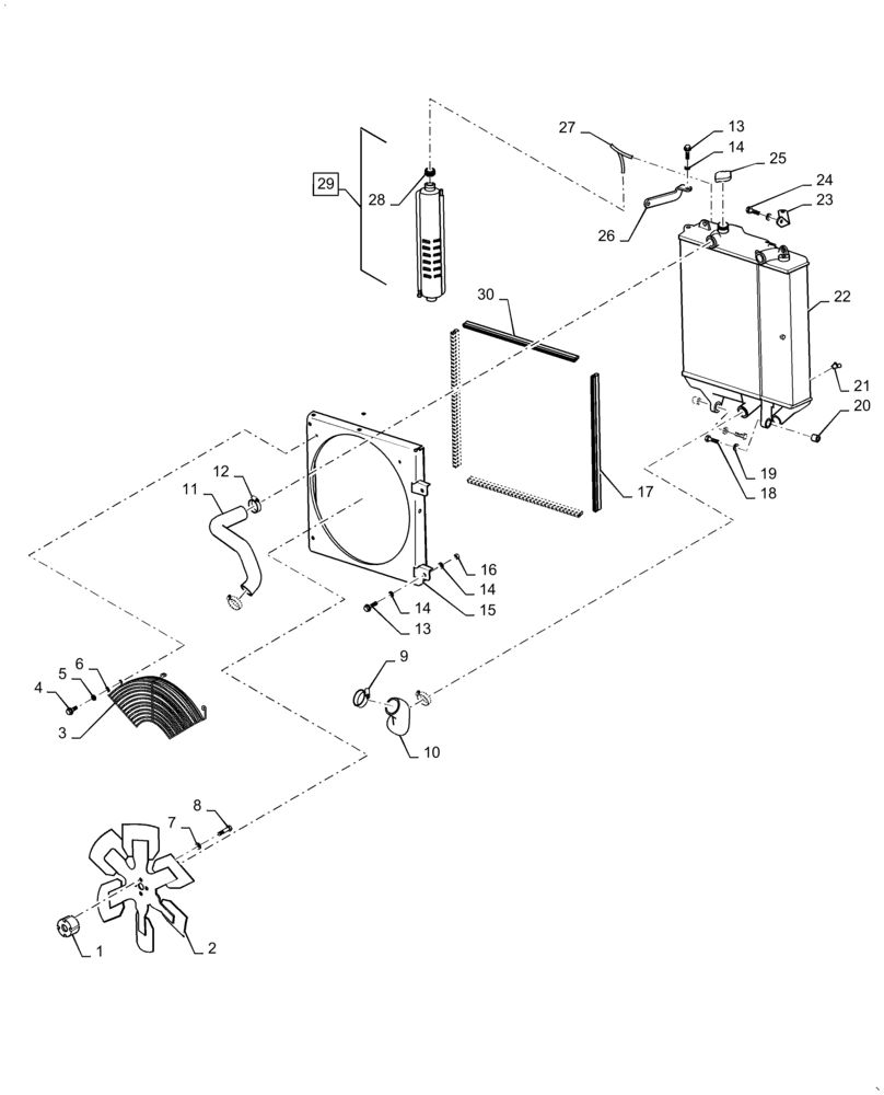 Схема запчастей Case 450CT - (02-01) - FAN, RADIATOR/OIL COOLER - COOLANT RECOVERY SYSTEM (02) - ENGINE