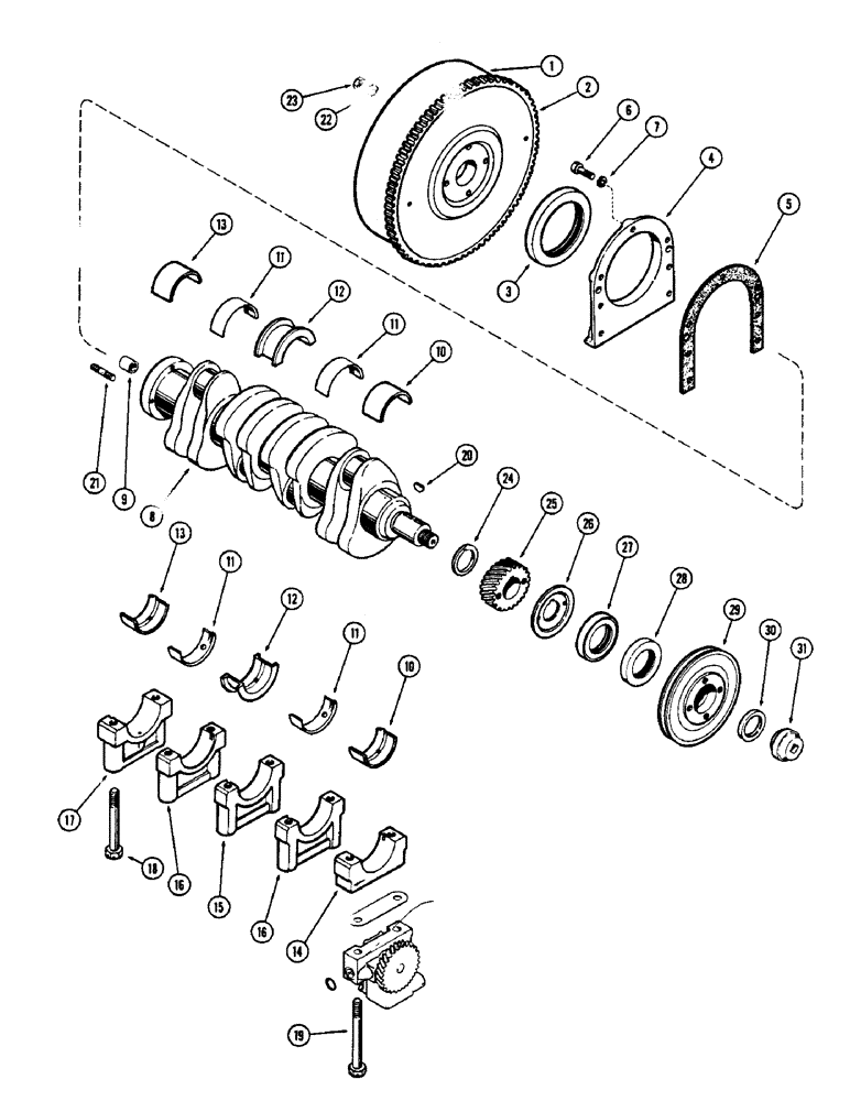 Схема запчастей Case W5A - (032) - CRANKSHAFT AND FLYWHEEL, (188) DIESEL ENGINE (02) - ENGINE