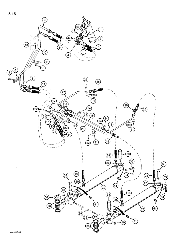 Схема запчастей Case 721 - (5-16) - STEERING HYDRAULIC CIRCUIT, STEERING CONTROL VALVE TO CYLINDERS, P.I.N. JAK0022432 & AFTER (05) - STEERING