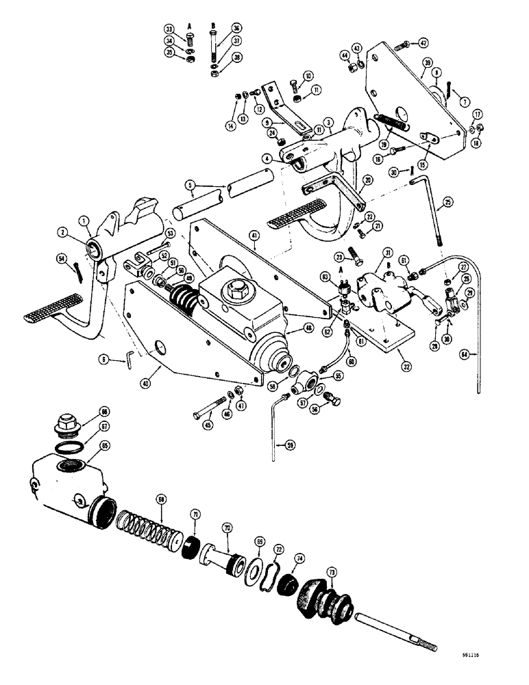 Схема запчастей Case W8B - (100) - HYDROVAC BRAKE SYSTEM, BRAKE PEDALS AND CLUTCH CONTROL (04) - UNDERCARRIAGE