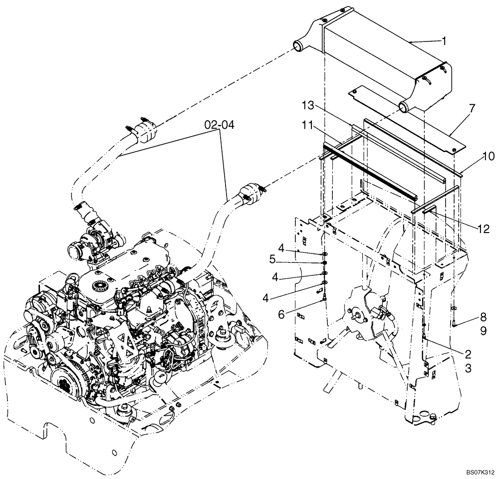 Схема запчастей Case 521E - (02-03) - COOLER, CHARGE AIR (02) - ENGINE