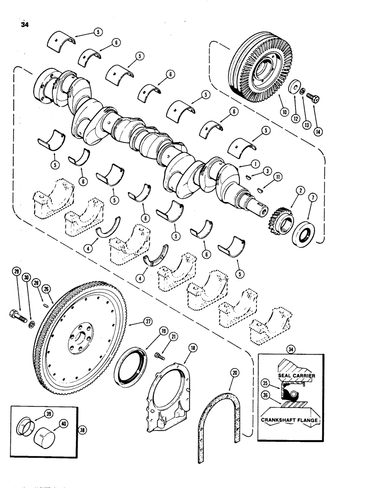 Схема запчастей Case 1150C - (034) - CRANKSHAFT AND FLYWHEEL, 451BD DIESEL ENGINE, WEAR SEAL KIT (02) - ENGINE