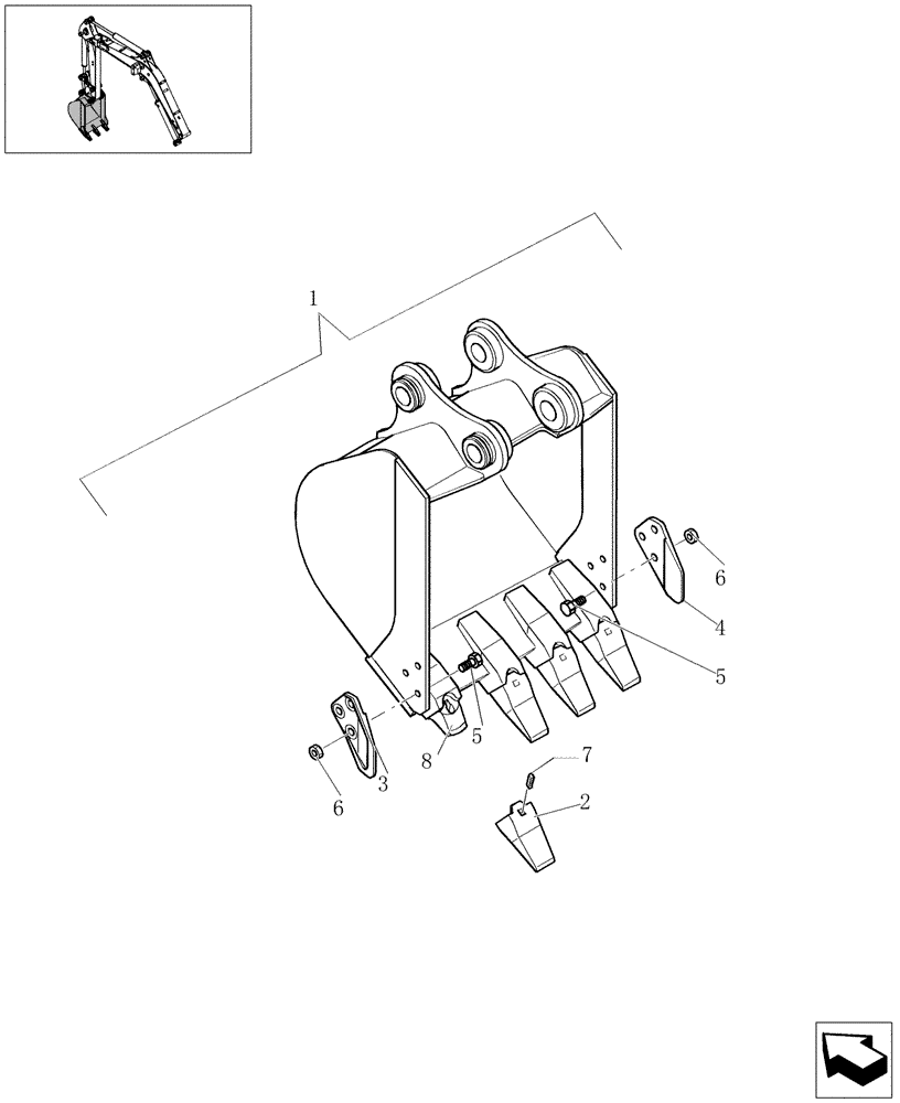 Схема запчастей Case CX22B - (5.0101[01]) - BUCKET (L=600MM) - 747625010 (84) - BOOMS, DIPPERS & BUCKETS