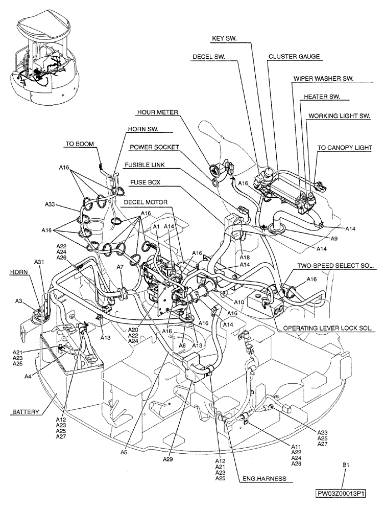 Схема запчастей Case CX27B PV13 - (01-075) - ELEC ASSY, UPP (05) - SUPERSTRUCTURE