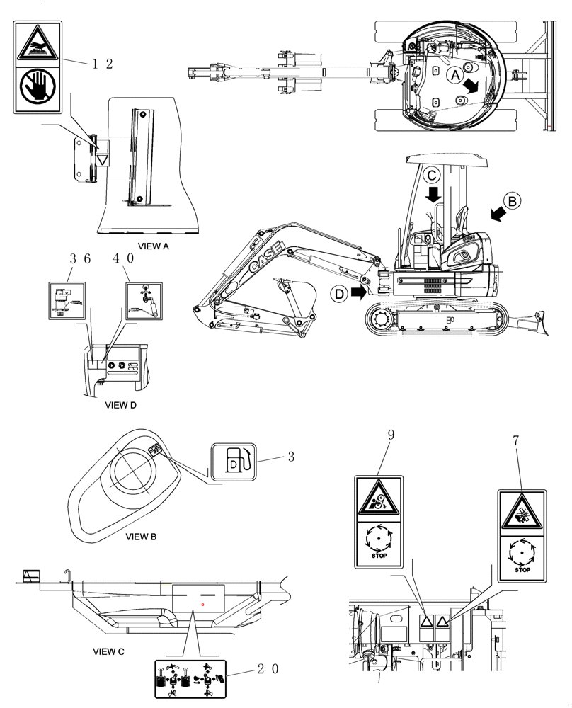 Схема запчастей Case CX20B - (4.520[04]) - DECALS - CANOPY (90) - PLATFORM, CAB, BODYWORK AND DECALS