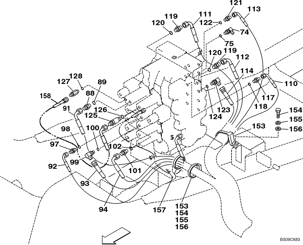 Схема запчастей Case CX240 - (08-22) - PILOT CONTROL LINES, CONTROL VALVE - MODELS WITHOUT LOAD HOLD (08) - HYDRAULICS