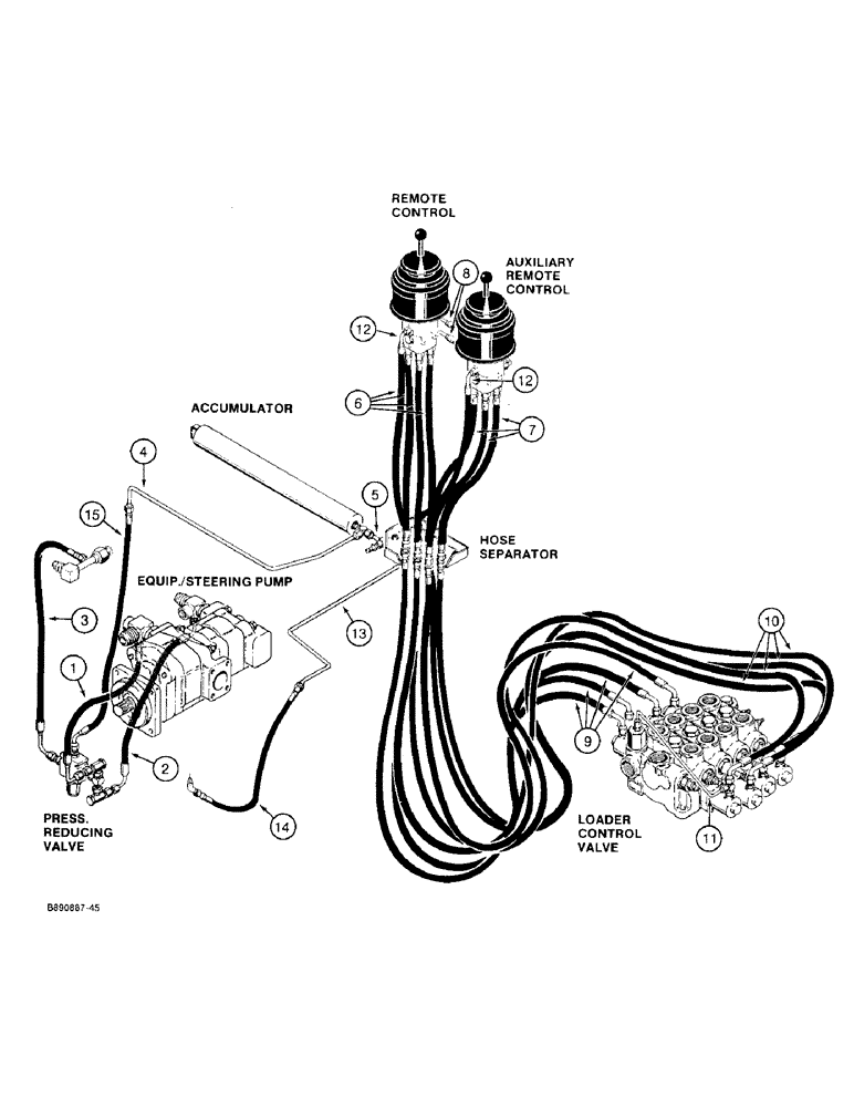 Схема запчастей Case 721 - (1-22) - PICTORIAL INDEX, HYDRAULIC CIRCUIT - FOUR SPOOL VALVE,STEERING PUMP TO LOADER CONTROL VALVE (00) - PICTORIAL INDEX