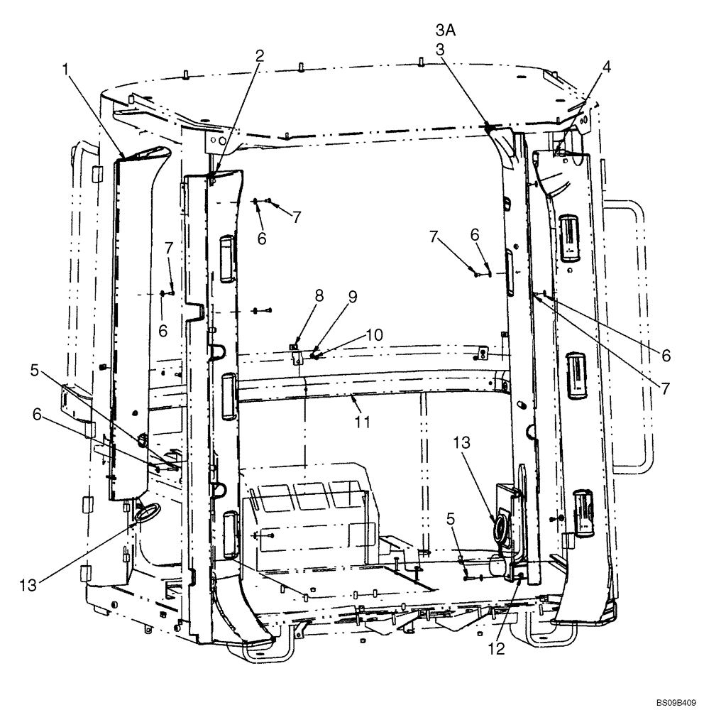 Схема запчастей Case 621E - (09-55) - CAB - INTERIOR TRIM - COLUMNS (09) - CHASSIS