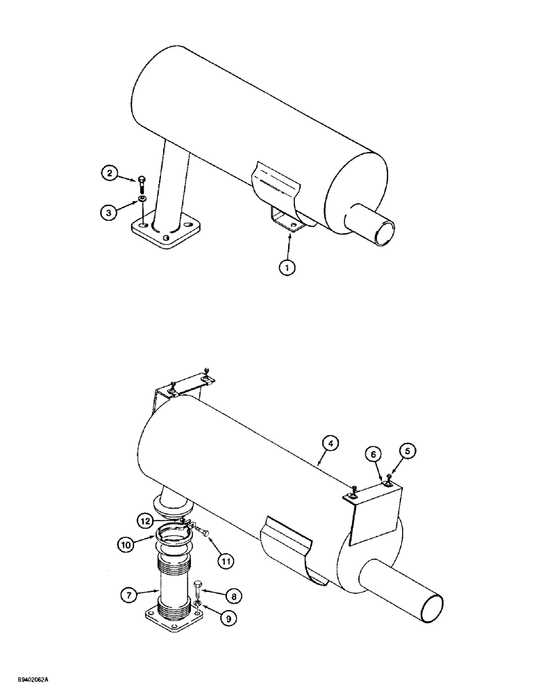 Схема запчастей Case 560 - (2-38) - MUFFLER AND EXHAUST SYSTEM, RIGID MOUNTED MUFFLER (02) - ENGINE