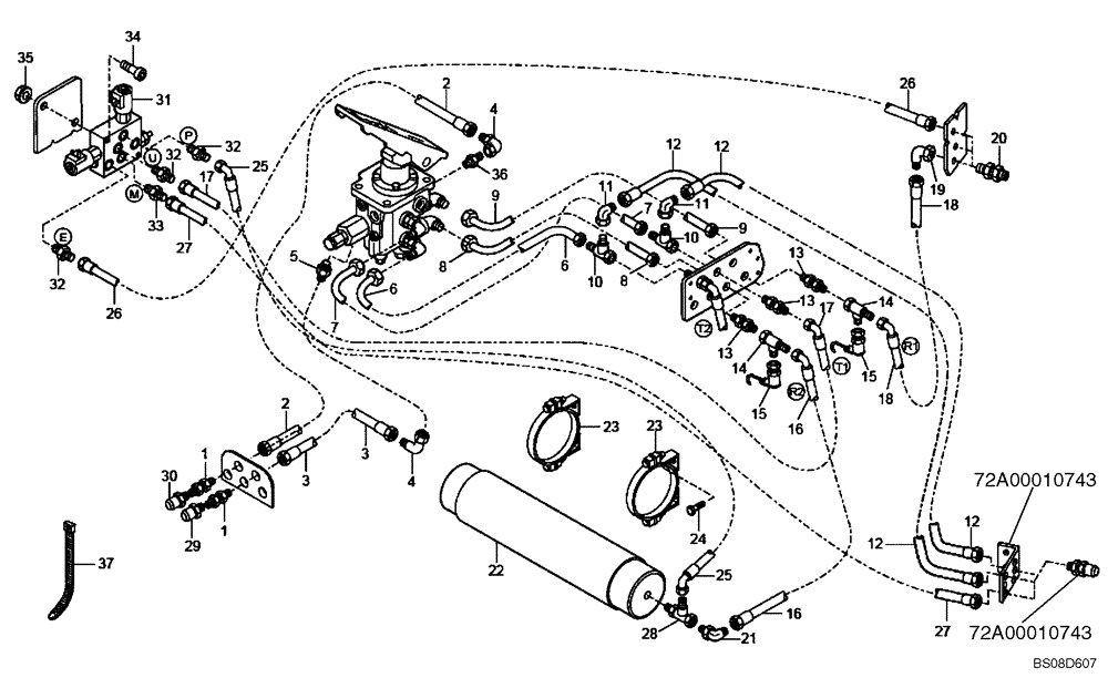 Схема запчастей Case 340B - (47A01002195[001]) - HYDRAULIC CIRCUIT, PARKING BRAKE (SUPPLEMENTAL) (87482785) (09) - Implement / Hydraulics / Frame / Brakes