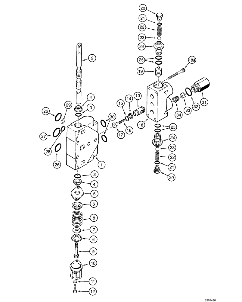 Схема запчастей Case 1845C - (08-42) - VALVE, CONTROL - BACKHOE (NORTH AMERICA), D100, D100XR (08) - HYDRAULICS