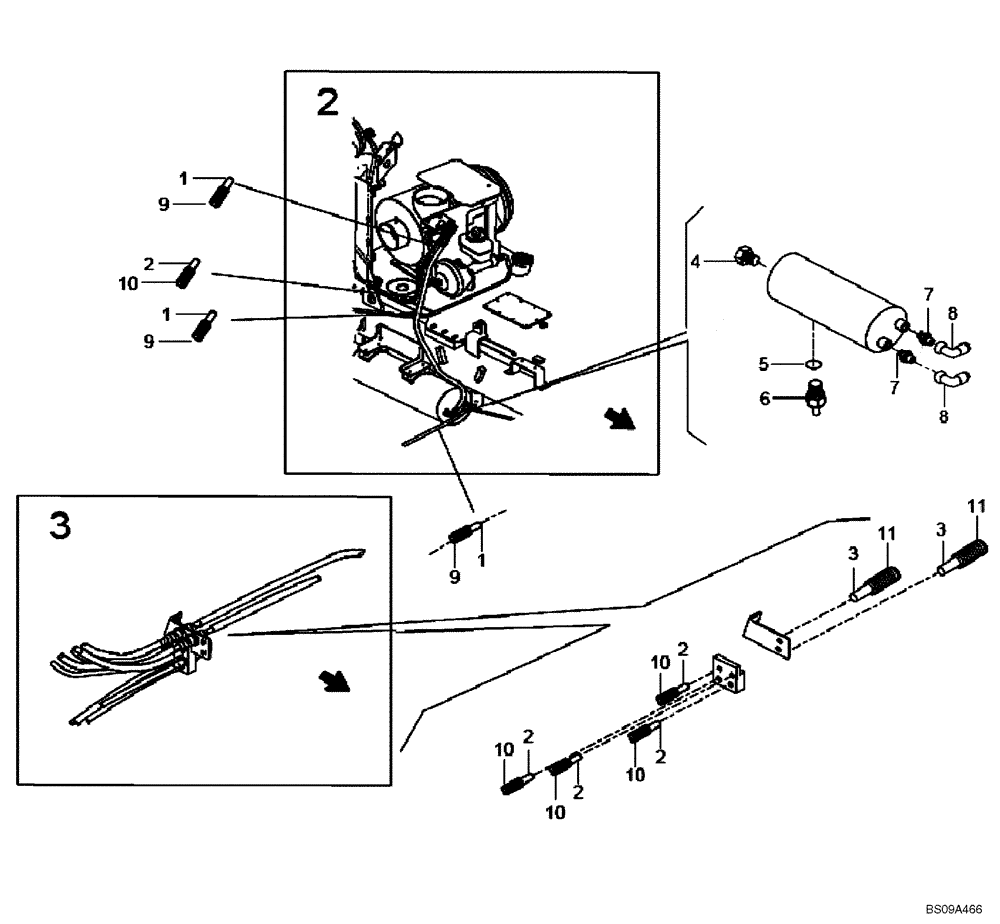 Схема запчастей Case 327B - (47A01002317[001]) - PNEUMATIC LINES, BRAKE SYSTEM - FRONT CHASSIS (P.I.N. HHD0327BN7PG57000 AND AFTER) (84193920) (09) - Implement / Hydraulics / Frame / Brakes