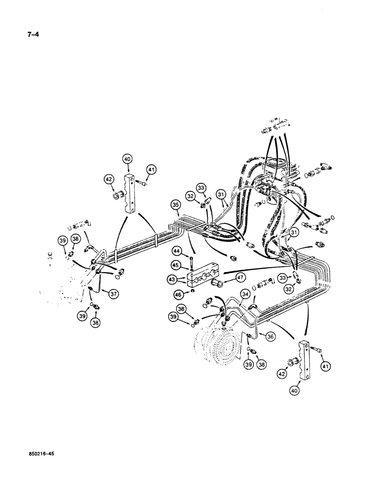 Схема запчастей Case 125B - (7-04) - TRACK DRIVE, DRIVE RANGE AND BRAKE HYDRAULIC LINES, P.I.N. 74251 THROUGH 74630 (07) - BRAKES