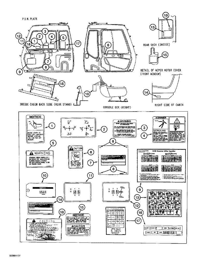 Схема запчастей Case 9010B - (9-122) - DECALS - ENGLISH LANGUAGE, OPERATOR’S COMPARTMENT (09) - CHASSIS