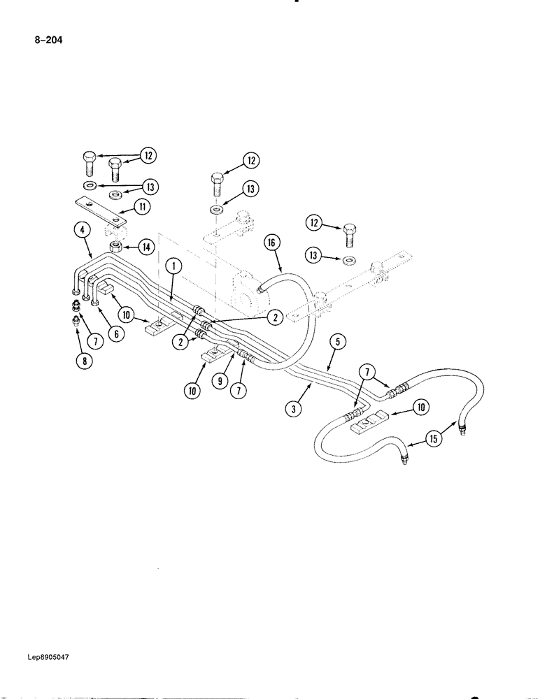 Схема запчастей Case 888 - (8-204) - CYLINDER LUBRICATION LINES, TUBES AT BOOM (08) - HYDRAULICS