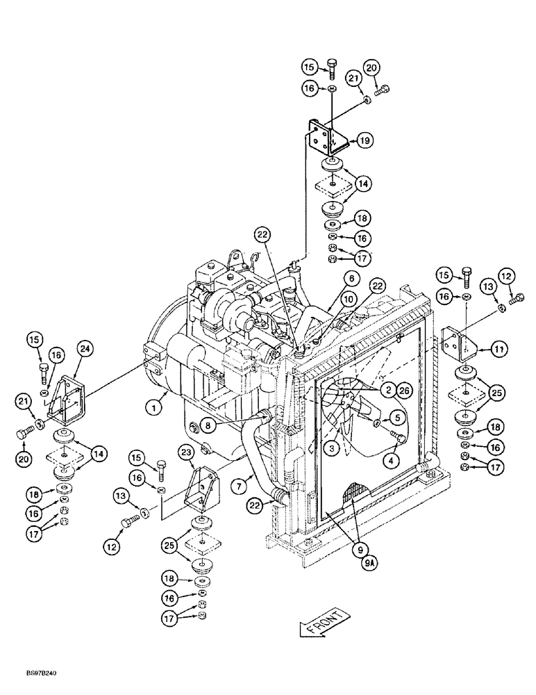 Схема запчастей Case 9030B - (2-02) - ENGINE MOUNTING, RADIATOR AND ADAPTING PARTS (02) - ENGINE