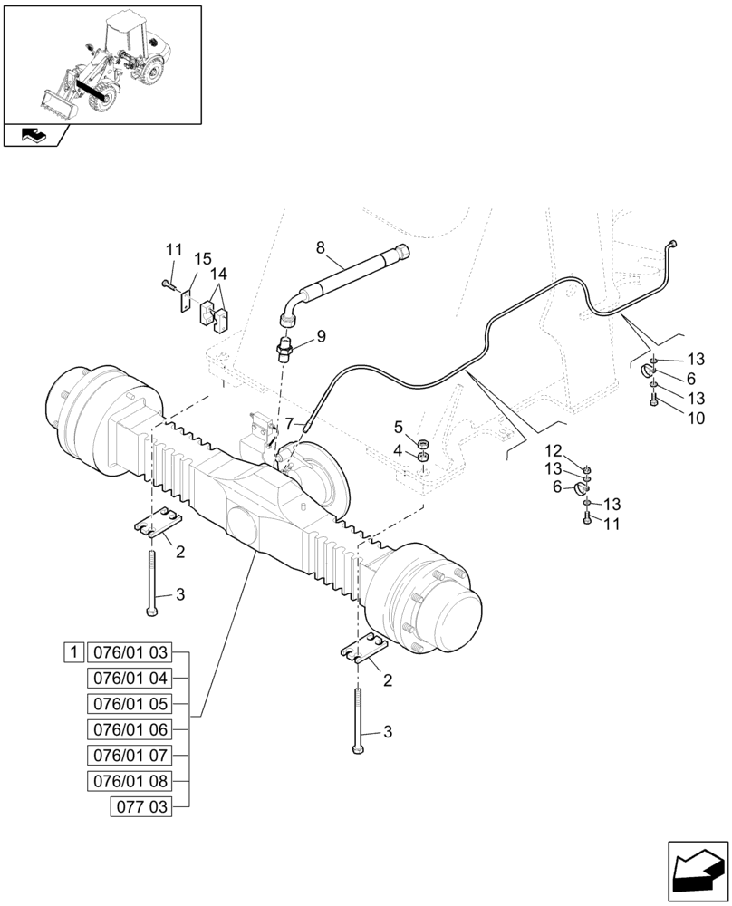 Схема запчастей Case 121E - (076/01[02]) - 20 KM/H FRONT RIGID AXLE (04) - FRONT AXLE