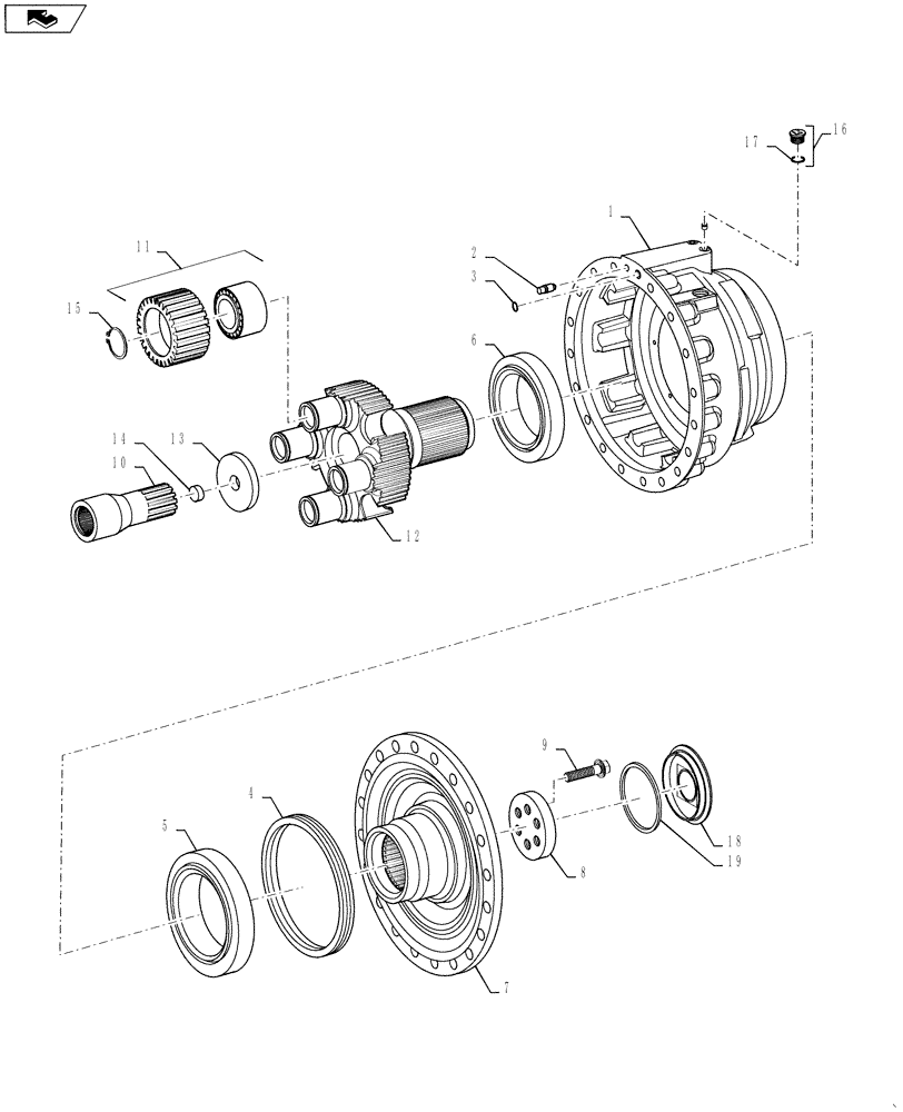 Схема запчастей Case 1021F - (44.106.01) - HUB, PLANETARY, LIMITED SLIP DIFFERENTIAL, FRONT AND REAR (27) - REAR AXLE SYSTEM