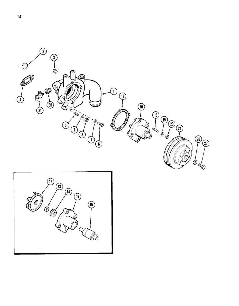 Схема запчастей Case 1150D - (014) - WATER PUMP, 504BD AND 504BDT DIESEL ENGINES (02) - ENGINE