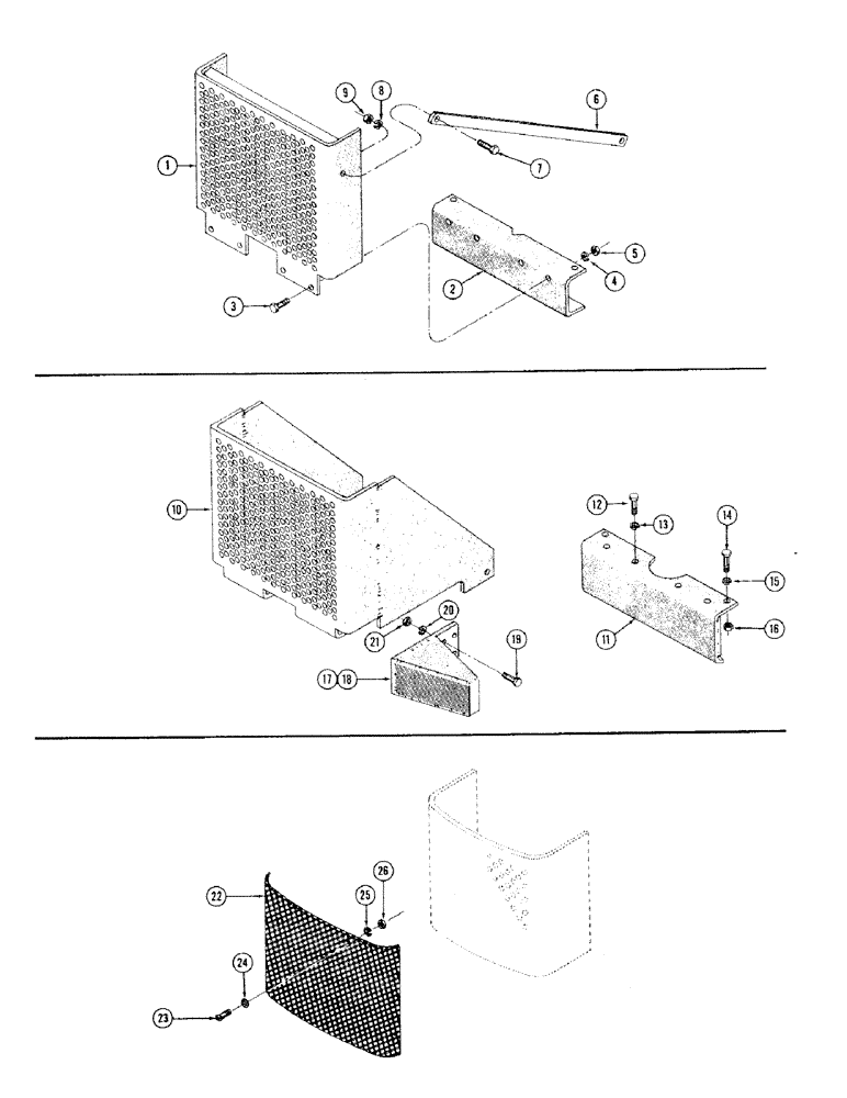 Схема запчастей Case 310 - (042) - BRUSH GUARDS AND GRILLE SCREEN (05) - UPPERSTRUCTURE CHASSIS