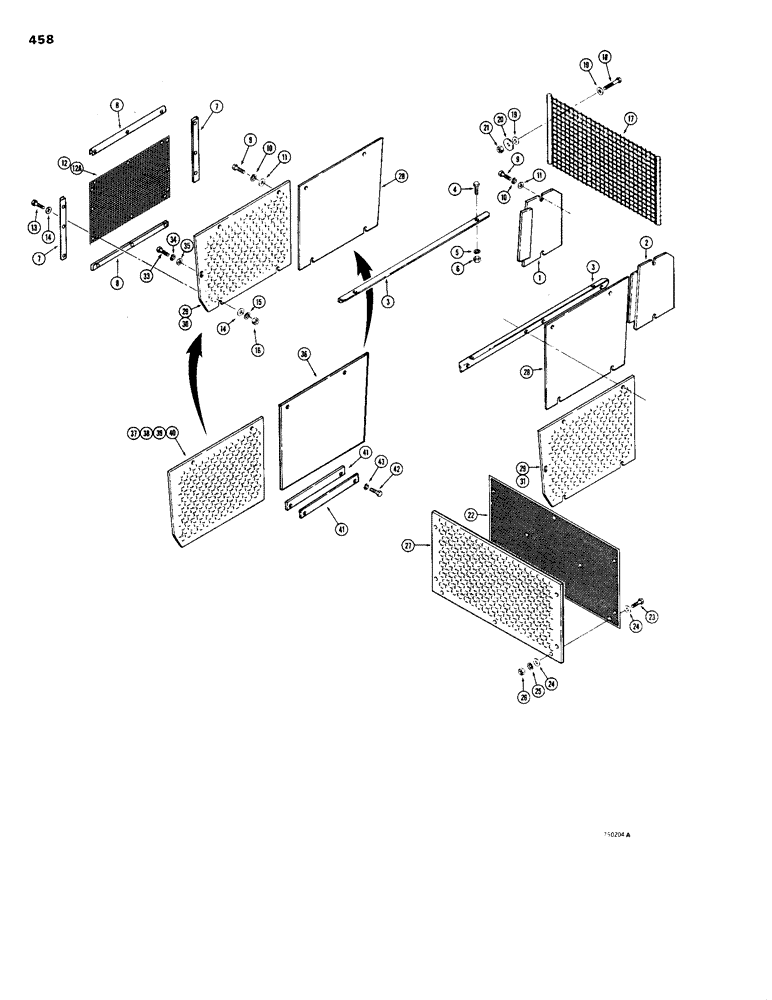 Схема запчастей Case 1150B - (458) - BRUSH SCREENS, DIRT SCREENS AND SIDE SHIELDS (05) - UPPERSTRUCTURE CHASSIS