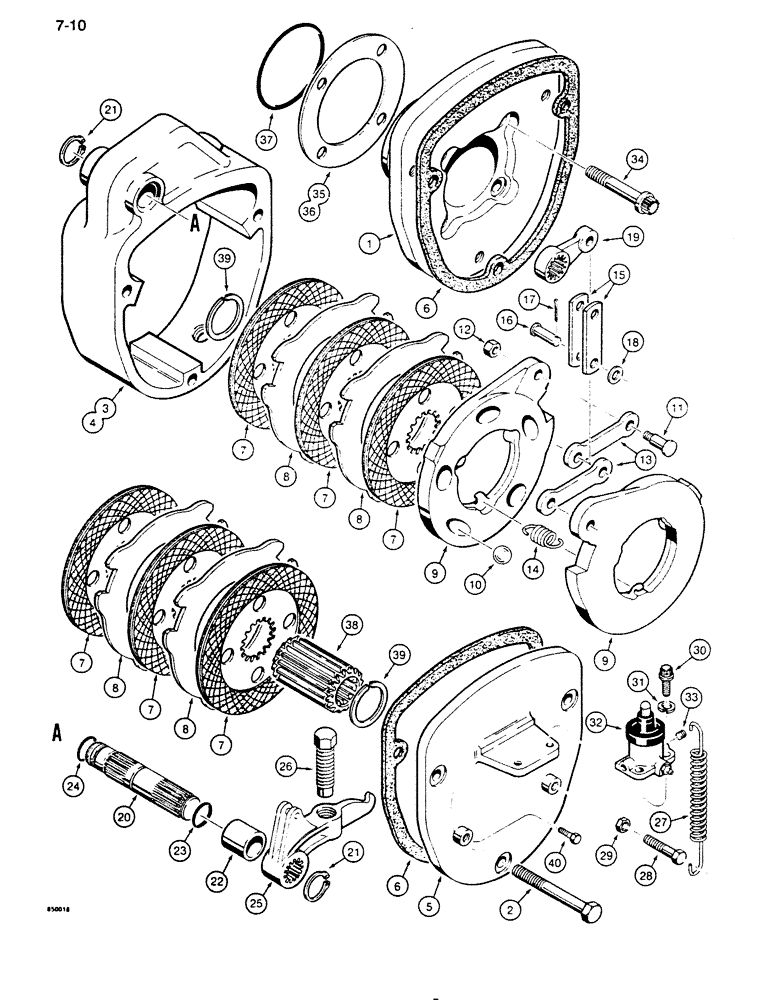 Схема запчастей Case 855D - (7-10) - TRANSMISSION BRAKES, HOUSING, DISCS, AND ADJUSTERS (07) - BRAKES