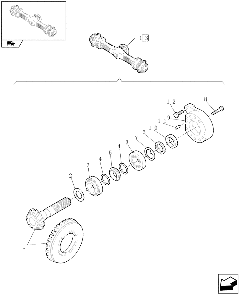 Схема запчастей Case 21E - (076[04]) - 20 KM/H FRONT RIGID AXLE: PINION GEAR AND RING GEAR (04) - FRONT AXLE