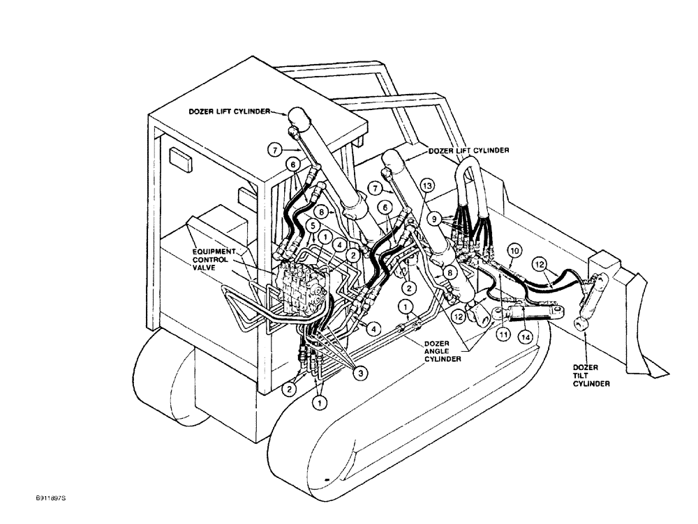 Схема запчастей Case 550G - (1-14) - PICTORIAL INDEX, DOZER LIFT, TILT AND ANGLE HYDRAULIC CIRCUIT (00) - PICTORIAL INDEX