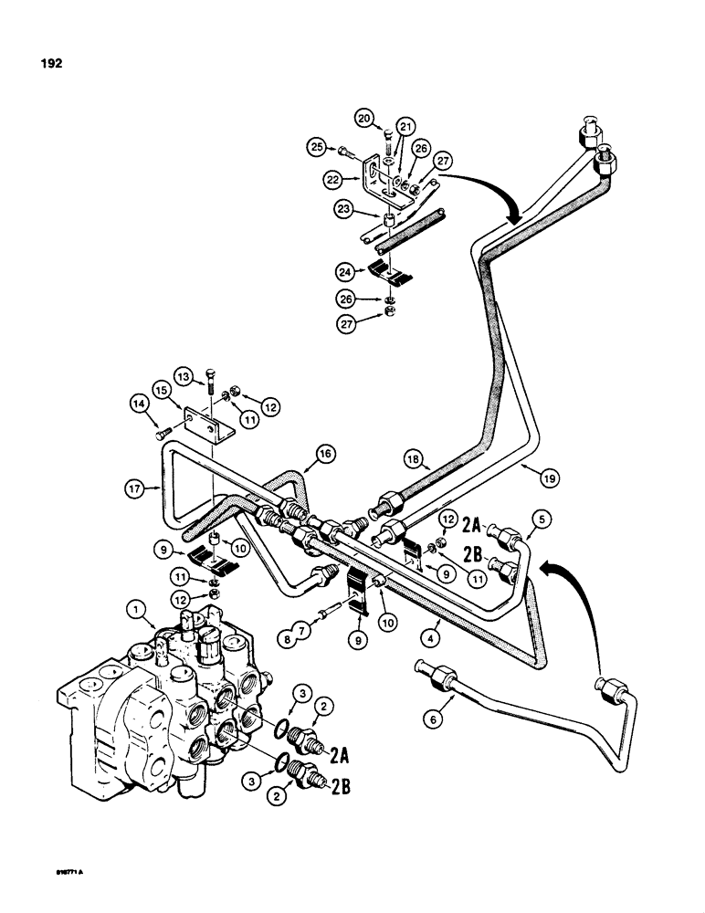 Схема запчастей Case 855C - (192) - DOZER LIFT HYDRAULIC CIRCUIT, CONTROL VALVE TO CYLINDER TUBES (07) - HYDRAULIC SYSTEM