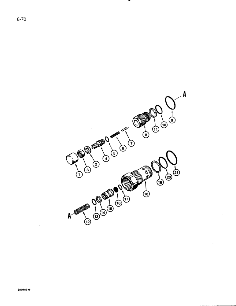 Схема запчастей Case 455C - (8-70) - MAIN RELIEF VALVE, USED ON ALL MODELS EXCEPT DOZER MODELS WITH A BACKHOE (08) - HYDRAULICS