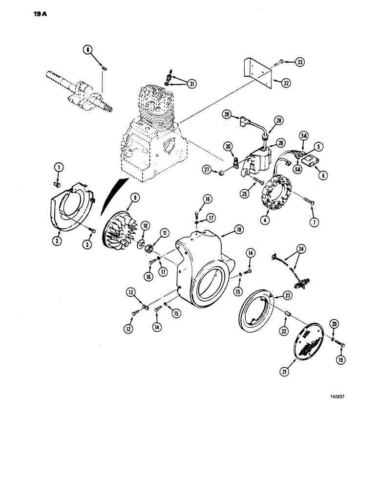 Схема запчастей Case 1816 - (19A) - ENGINE FLYWHEEL, IGNITION AND HAND CRANKING SYSTEM, TECUMSEH ENGINE #HH160-170036 AND HH160-170048 (10) - ENGINE