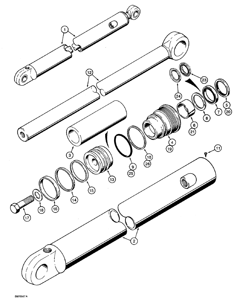 Схема запчастей Case 590 - (8-126) - BACKHOE DIPPER EXTENSION CYLINDER (08) - HYDRAULICS