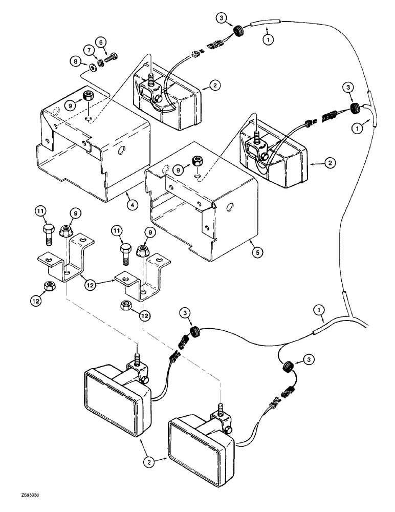 Схема запчастей Case 850E - (4-20) - LAMPS AND WIRING, MODELS WITH ROPS CAB, WITH OR WITHOUT SCREEN (04) - ELECTRICAL SYSTEMS