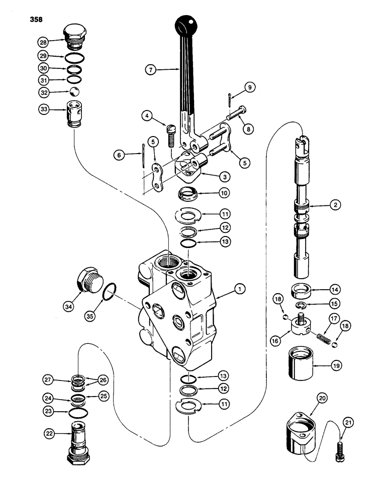 Схема запчастей Case 480D - (358) - PTO AND THREE-POINT HITCH CONTROL VALVES, PTO SECTION (35) - HYDRAULIC SYSTEMS